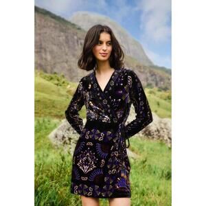 New,  Farm Rio Arabesque Mix Scarves Floral Velvet Wrap Minidress Sz M #MD1250